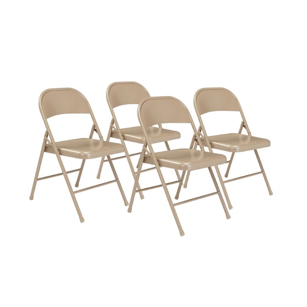 955-901 Folding Chair w/ Beige Steel Back & Seat - Steel Frame, Beige