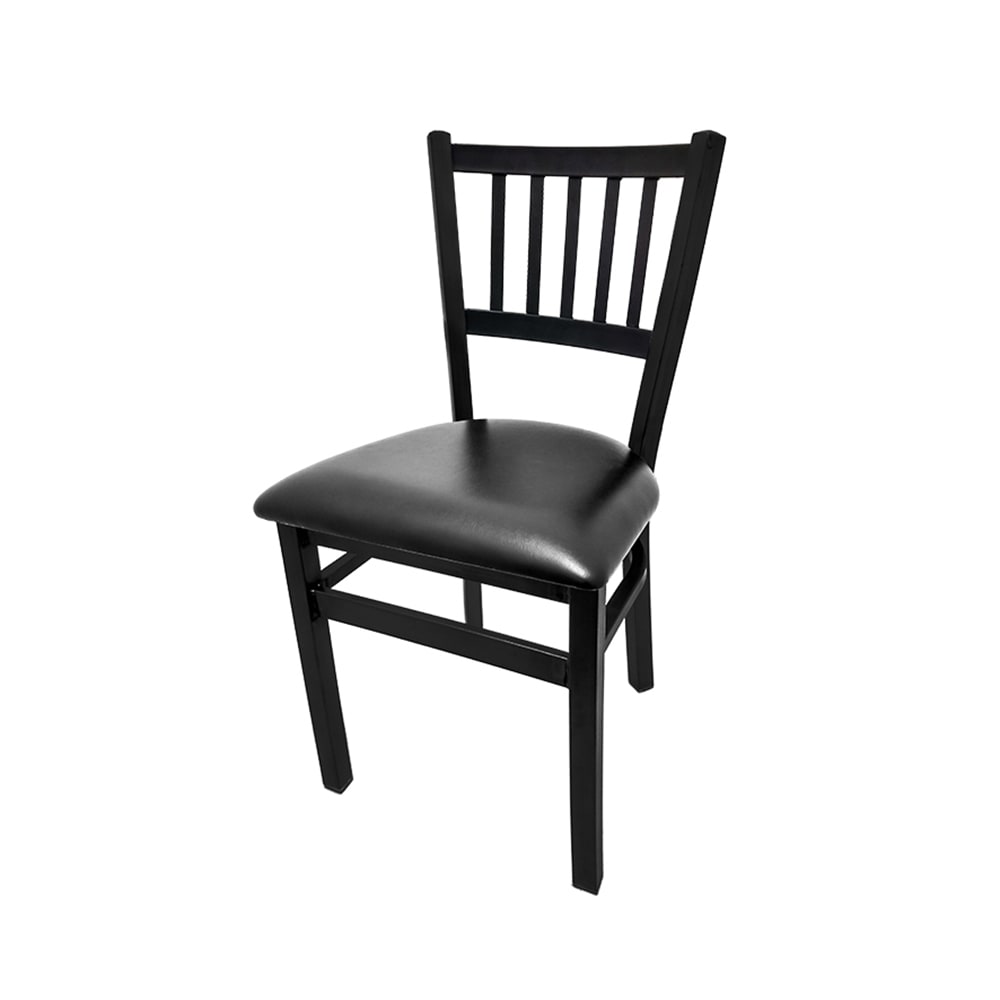 256-SL2090 Dining Chair w/ Vertical Slat Back & Black Vinyl Seat - Steel Frame, Black