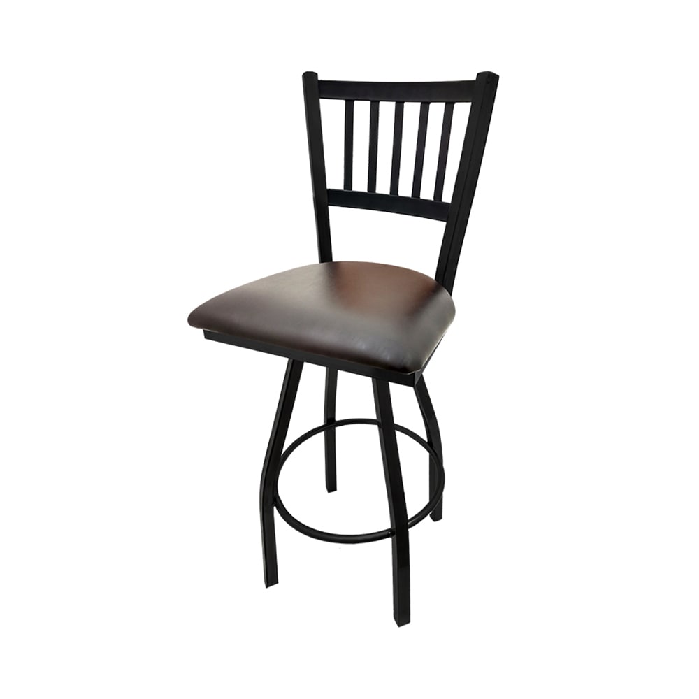 256-SL2090SESP Swivel Bar Stool w/ Metal Vertical Back & Espresso Vinyl Seat, Black