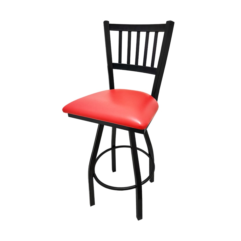 256-SL2090SRED Swivel Bar Stool w/ Metal Vertical Back & Red Vinyl Seat, Black