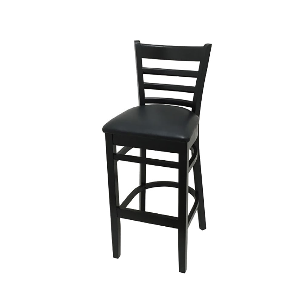 256-WB101BLK Bar Stool w/ Ladder Back & Black Vinyl Seat, Wood Frame, Black