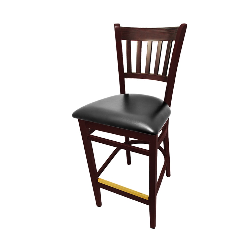 256-WB102MH Bar Stool w/ Vertical Back & Black Vinyl Seat, Wood Frame, Mahogany