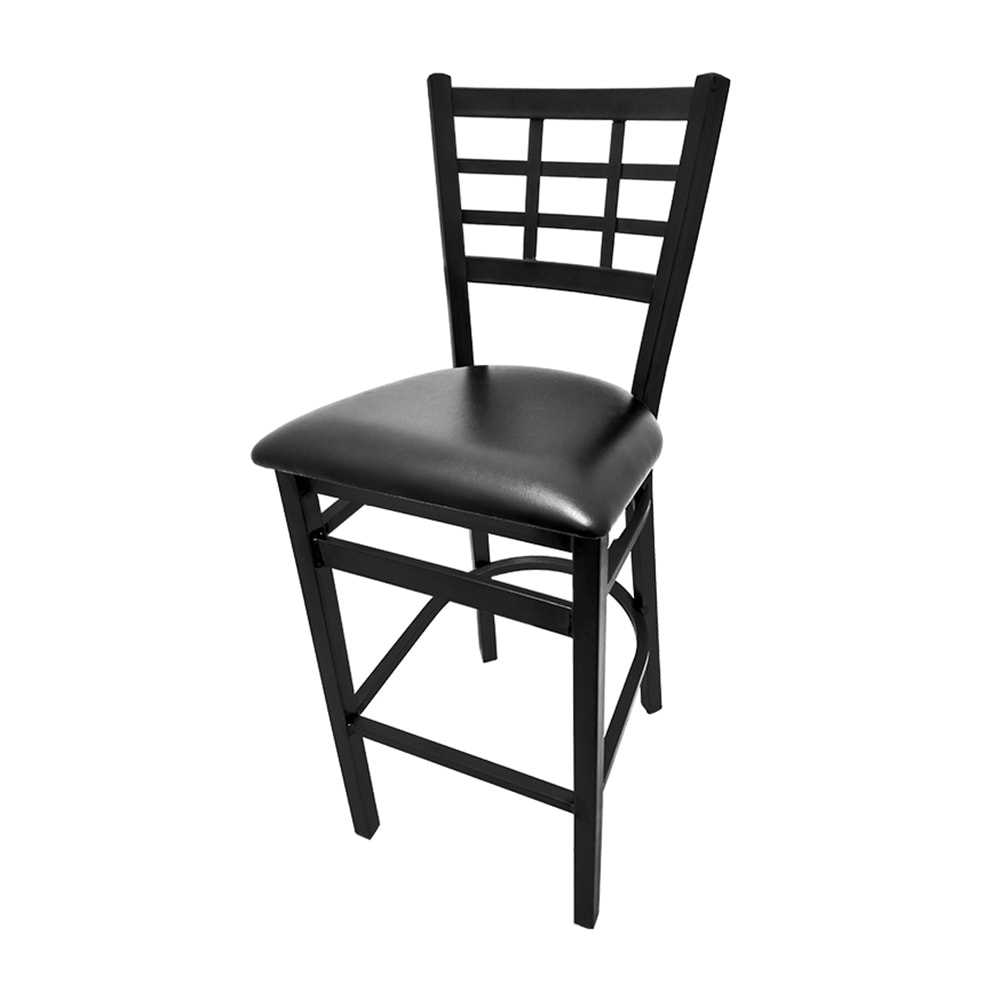 256-SL21631 Bar Stool w/ Metal Window Pane Back & Black Vinyl Seat, Black
