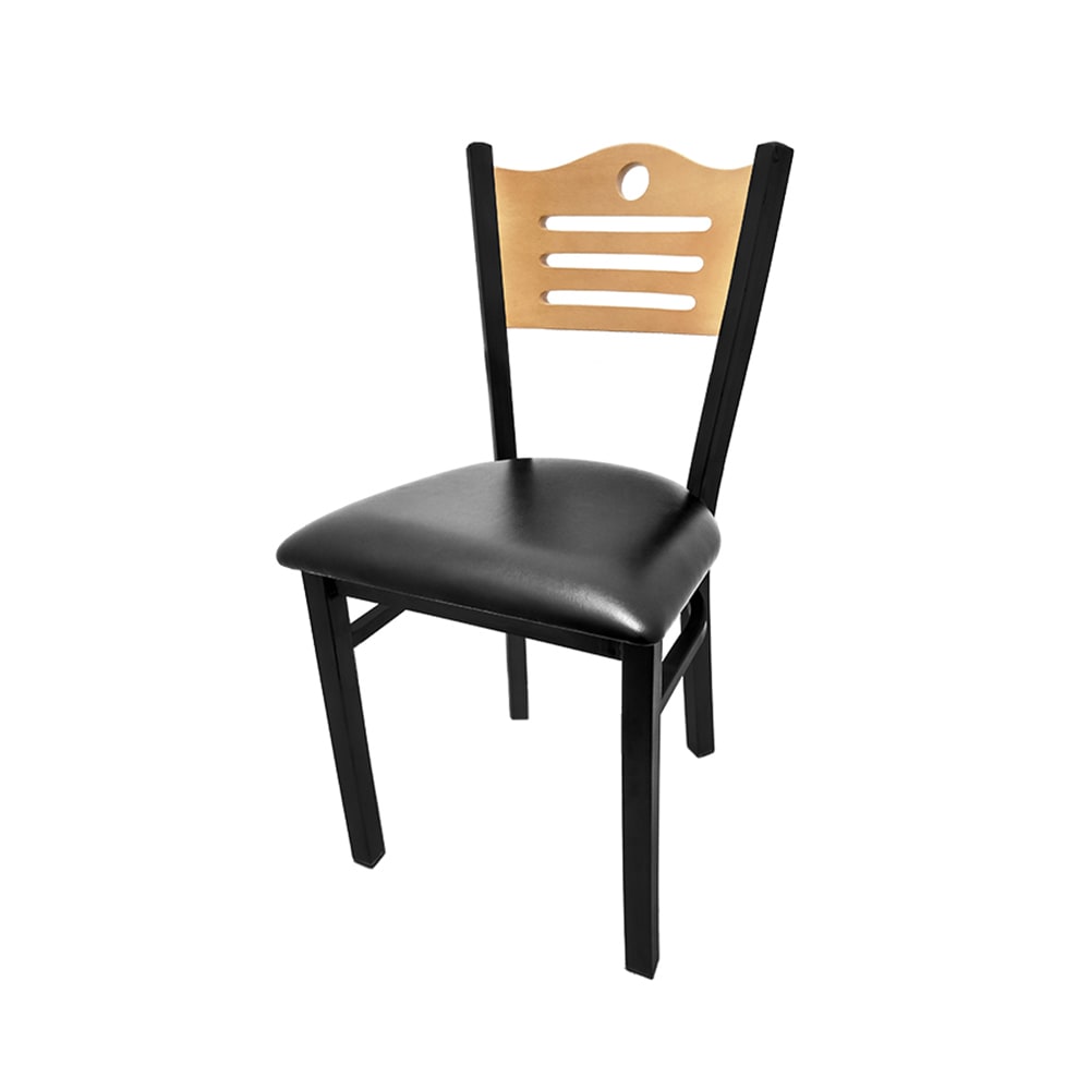 256-SL2150SH Dining Chair w/ Shoreline Back & Black Vinyl Seat - Steel Frame, Black