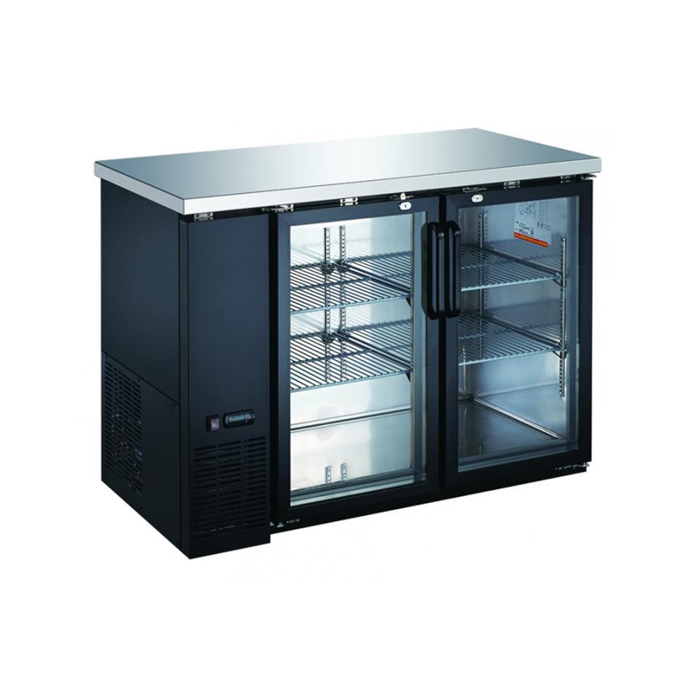 390-50060 60 4/5" Bar Refrigerator - 2 Swinging Glass Doors, Black, 115v