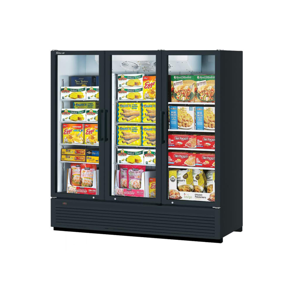083-TGF72SDHBN 78” Three Section Display Freezer w/ Swing Doors – Bottom Mount Compressor, Black,...