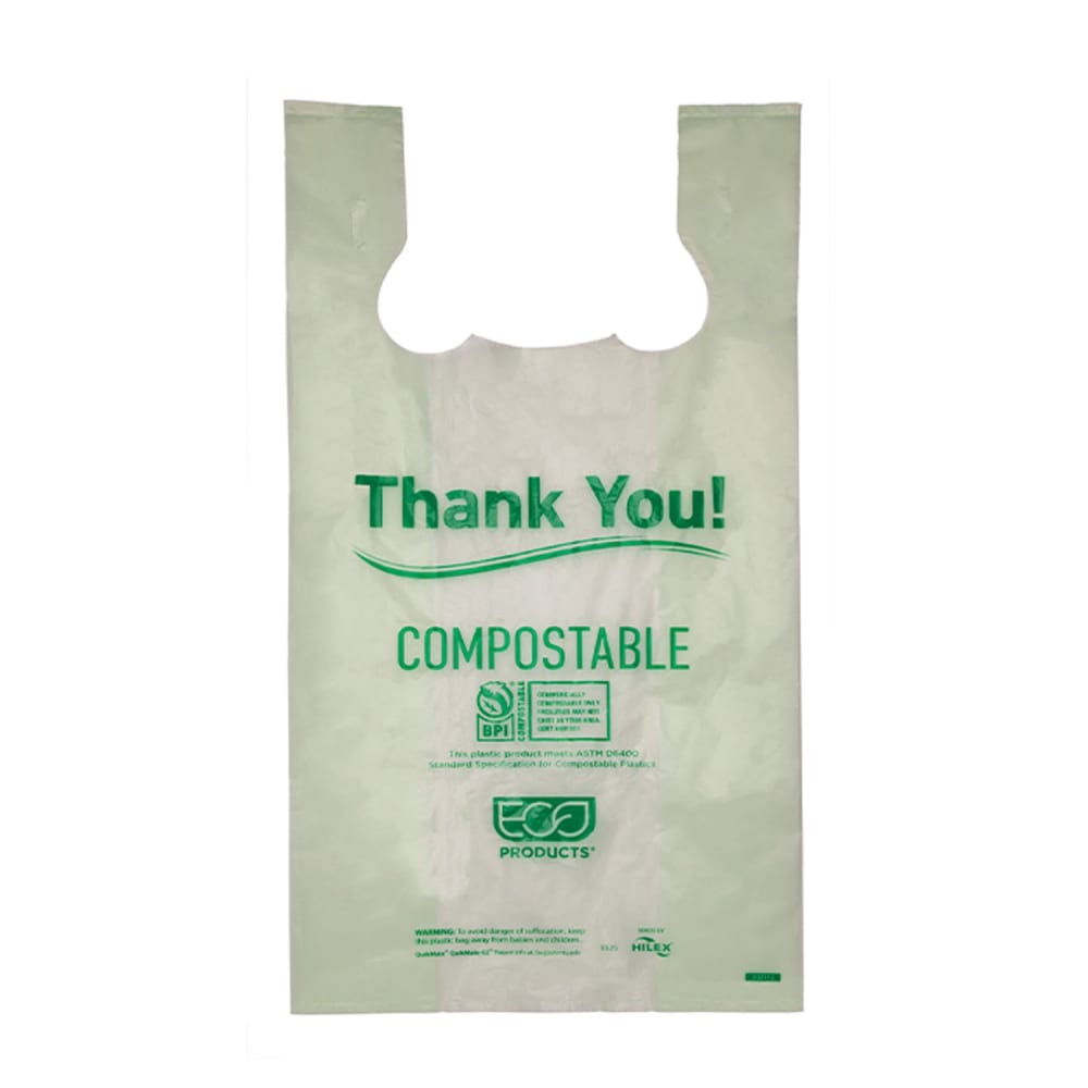 188-EPCBMD "Thank You" T-Shirt Bag - 21"L x 11 1/2"W, PBAT, Green