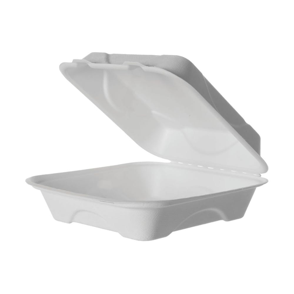188-EPHC81NFA Vanguard® Hinged Lid Food Container - 8" x 8" x 3", Molded Fiber