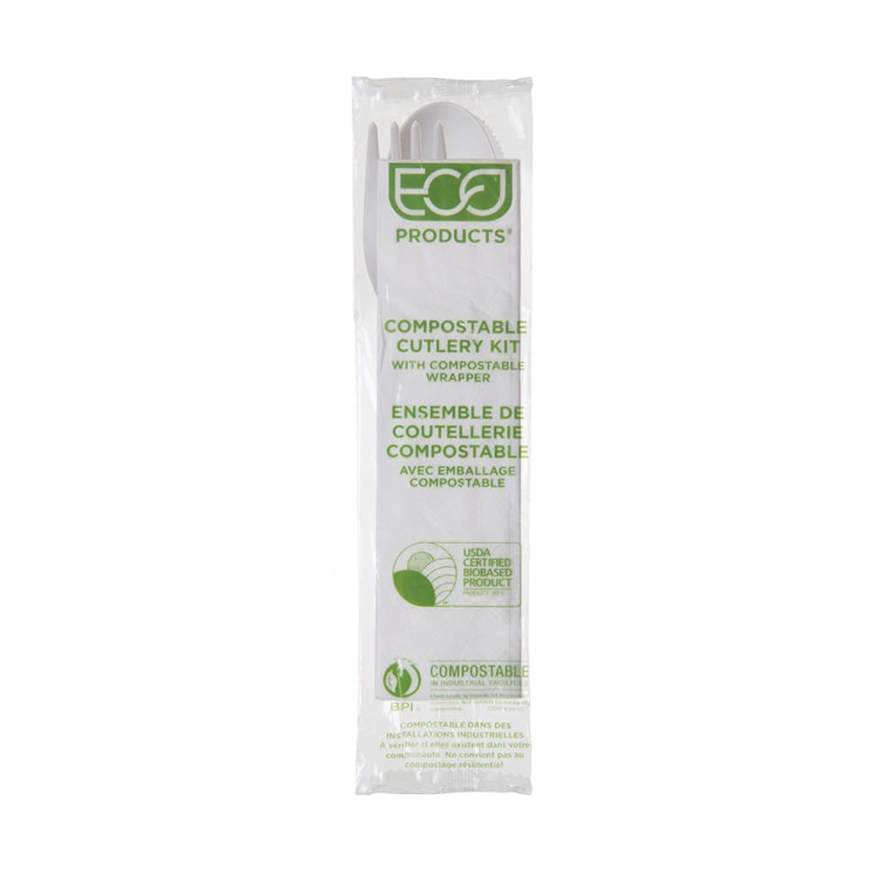188-EPS015 6" Plantware® Disposable Cutlery Set - PLA, White