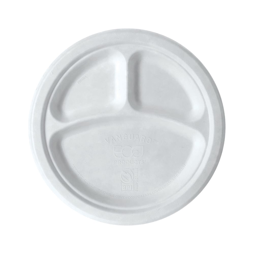 188-EPP007NFA Vanguard® WorldView™ 10" Round Disposable Plate w/ (3) Compartments - Molded F...