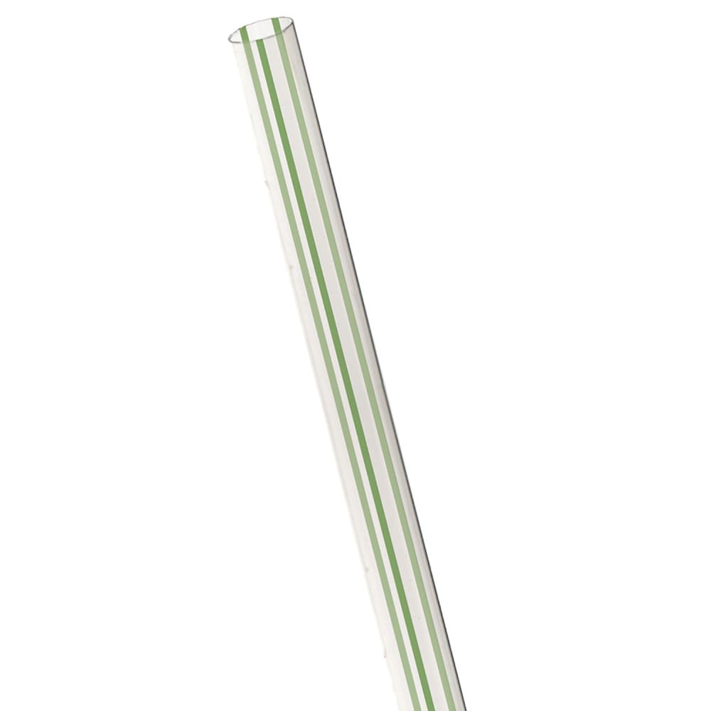 188-EPST710GS 7 3/4" Unwrapped Straws - PLA, Clear/Green Striped