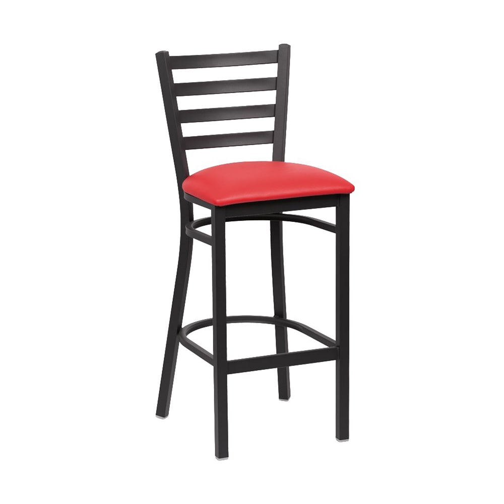 203-ROY9002RED Bar Stool w/ Ladder Back & Red Vinyl Seat, Matte Black