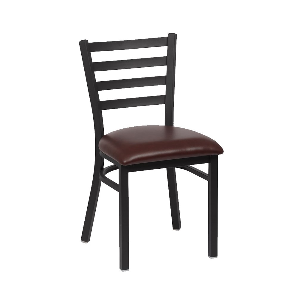 203-ROY9001BRN Side Chair w/ Ladder Back & Brown Vinyl Seat - Metal Frame, Matte Black
