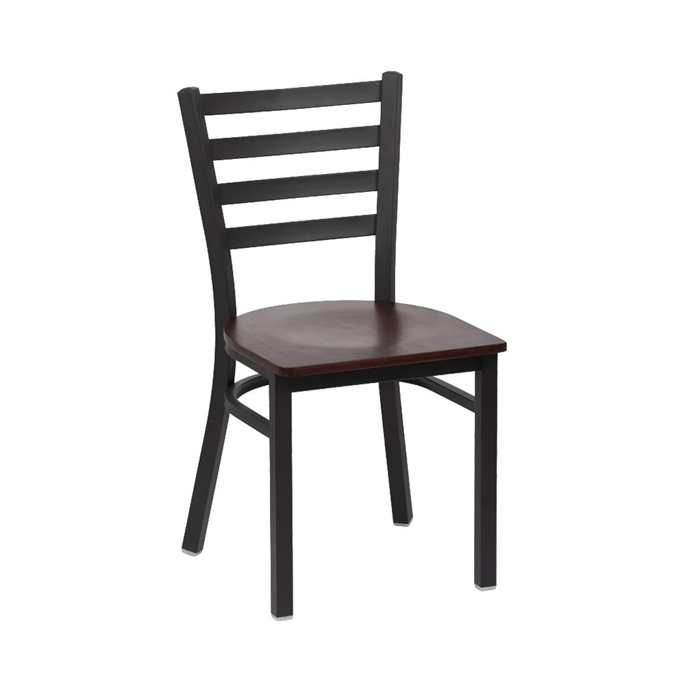 203-ROY9001W Side Chair w/ Ladder Back & Walnut Wood Seat - Metal Frame, Matte Black
