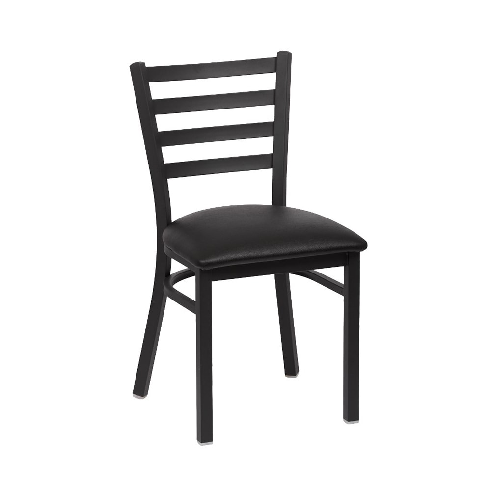 203-ROY9001BLK Side Chair w/ Ladder Back & Black Vinyl Seat - Metal Frame, Matte Black