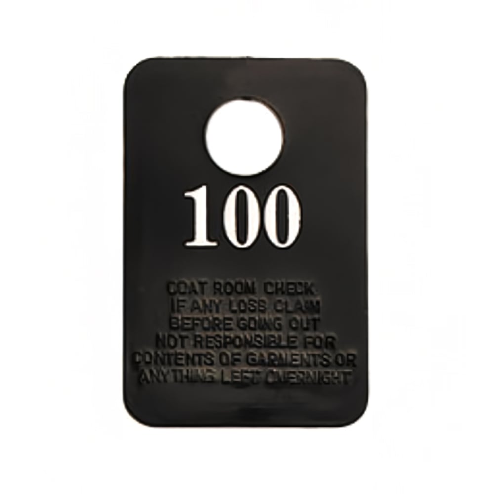 203-ROYCRC1100 Black Plastic Coat Check w/ White Print, Numbered 1 To 100
