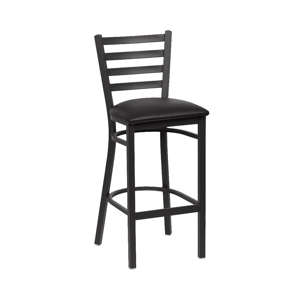 203-ROY9002BLK Bar Stool w/ Ladder Back & Black Vinyl Seat, Matte Black