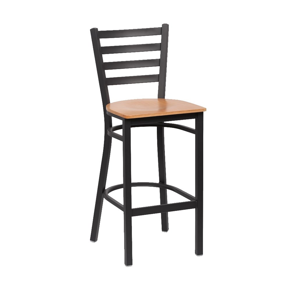 203-ROY9002N Bar Stool w/ Ladder Back & Natural Wood Seat, Matte Black