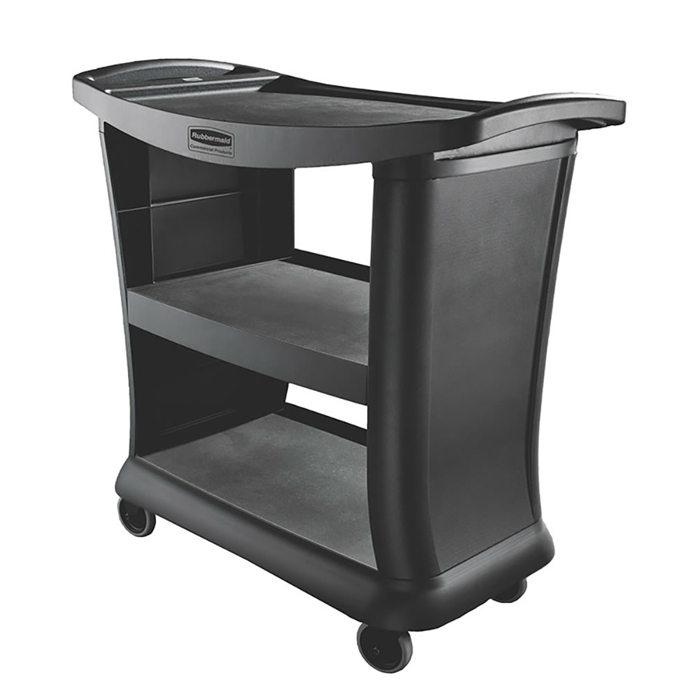 007-FG9T6800BLA 3 Level Polymer Utility Cart w/ 300 lb Capacity, Raised Ledges