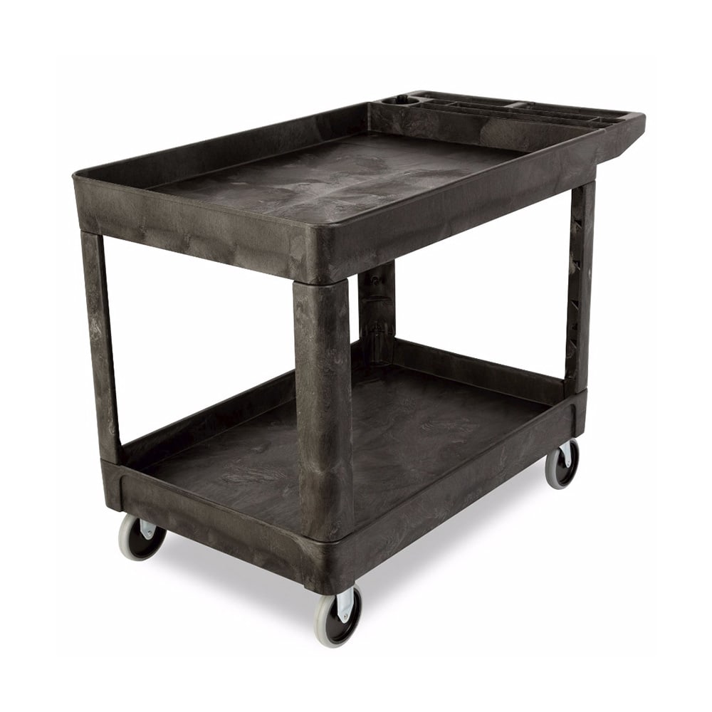 007-FG452089BLA Polymer Utility Cart - 2 Levels, Raised Ledges, Structural Foam, Black