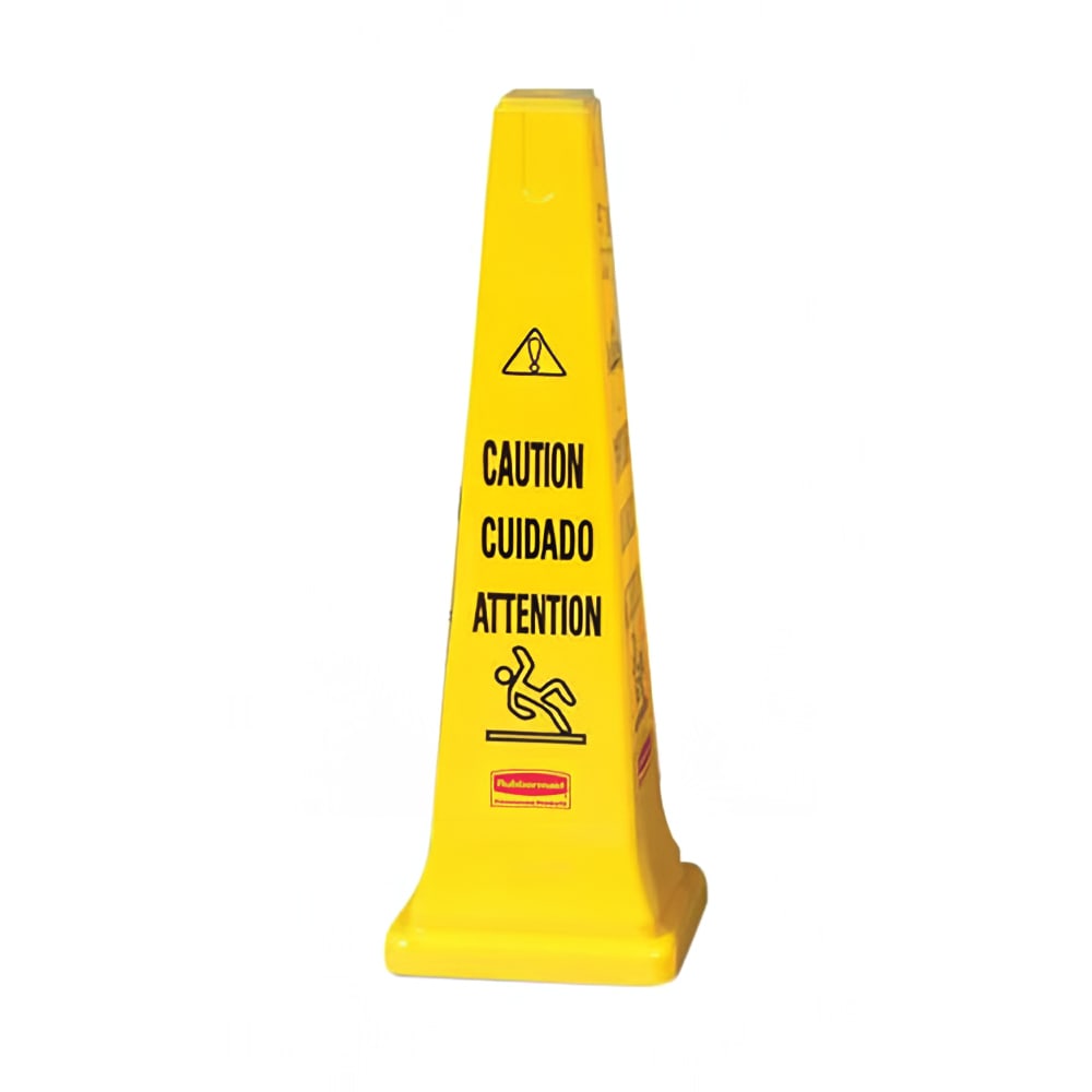 007-FG627600YEL Multi-Lingual Safety Cone - Caution, 12 1/4x12 1/4x36" Yellow