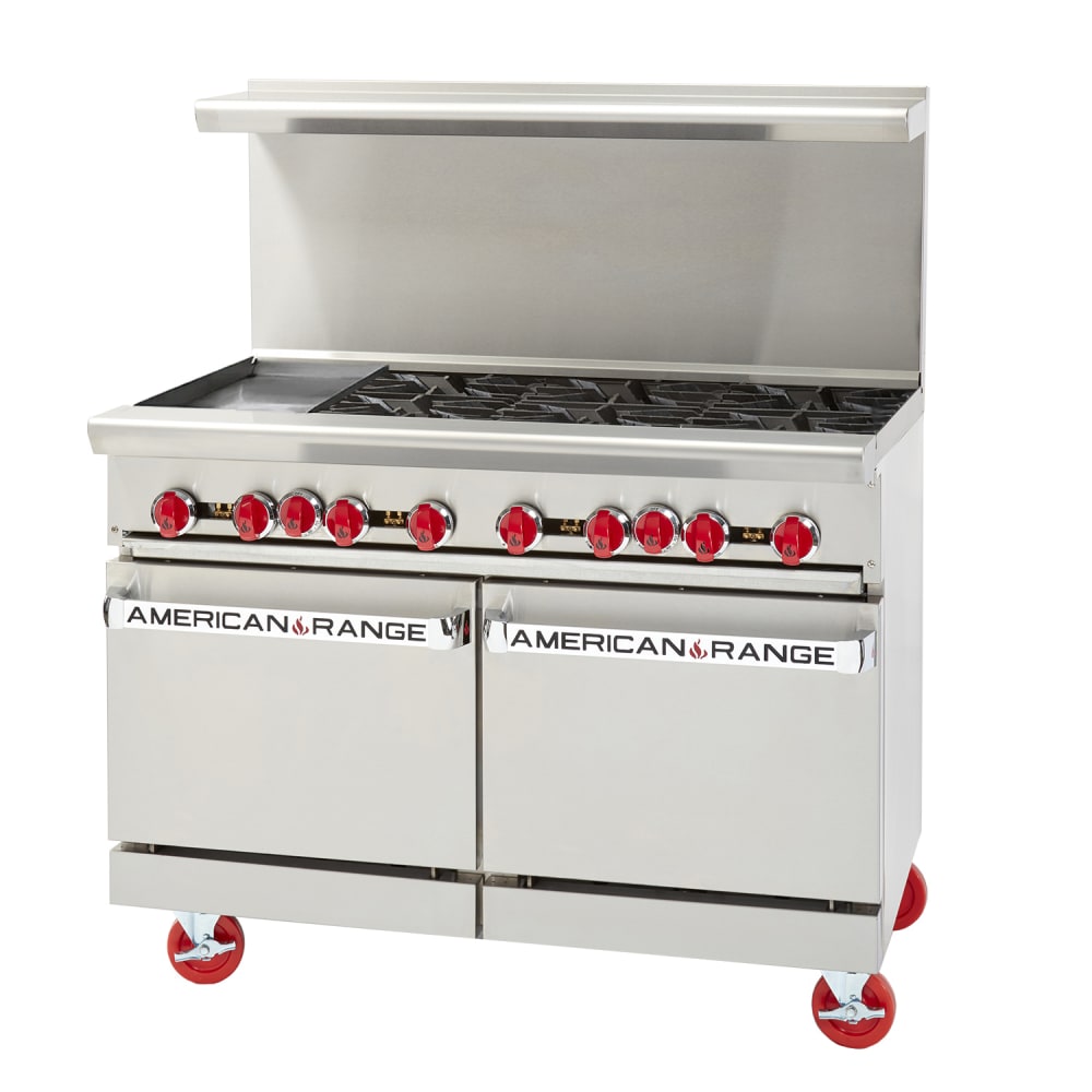 386-AR12G6BNG 48" 6 Burner Gas Range w/ Griddle & (2) Space Saver Oven, Natural Gas
