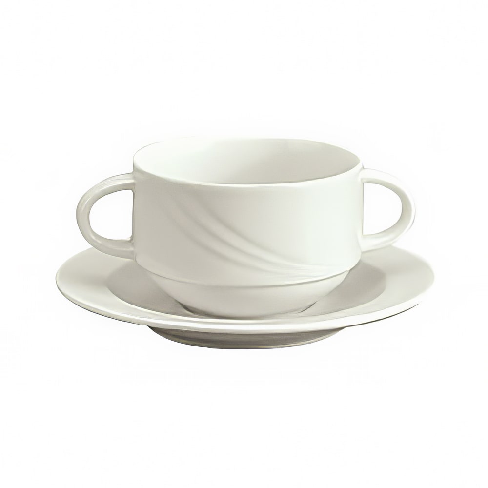 024-9182730 9 1/2 oz Round Porcelain Soup Cup - Donna Pattern, White
