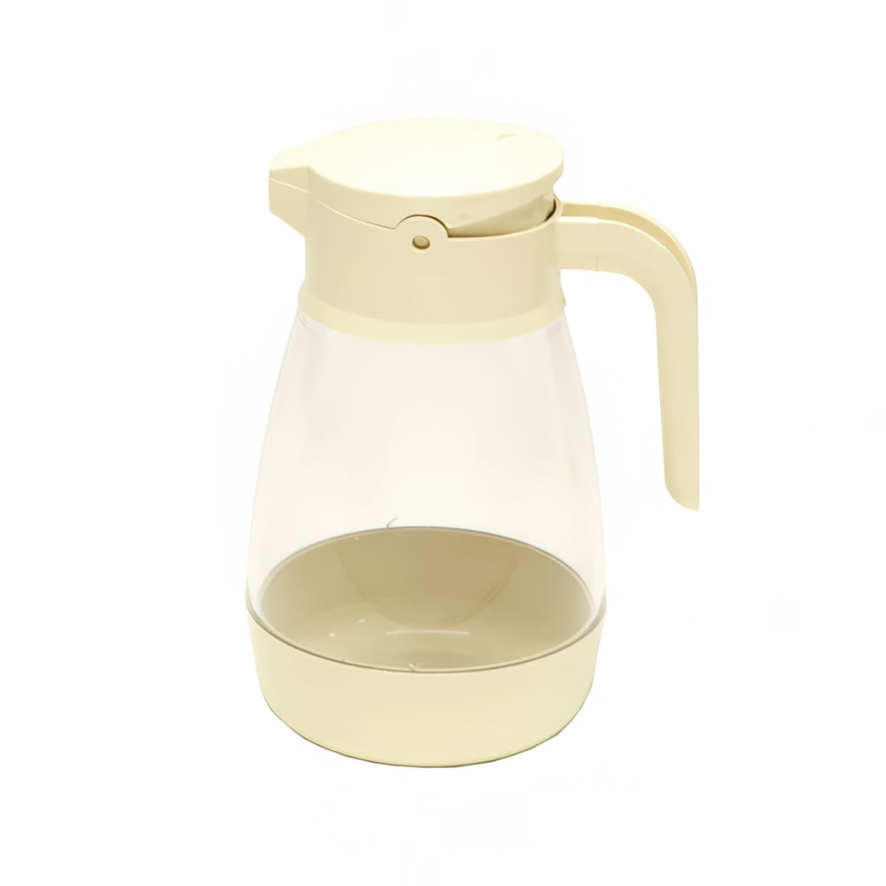 482-SY916AL 16 oz Syrup Saver™ Cylindrical Dripcut Server - Plastic, Almond Plastic Top