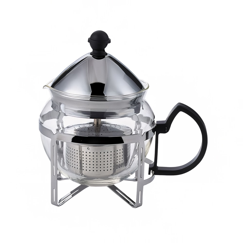482-T600CC 3/5 liter Tea Press w/ Glass Pitcher, Metal Holder, Chrome Finish