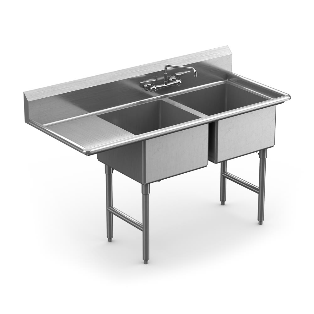 145-WS2T1824LD24 60 1/2" 2 Compartment Sink w/ 18"L x 18"W Bowl, 12" Deep