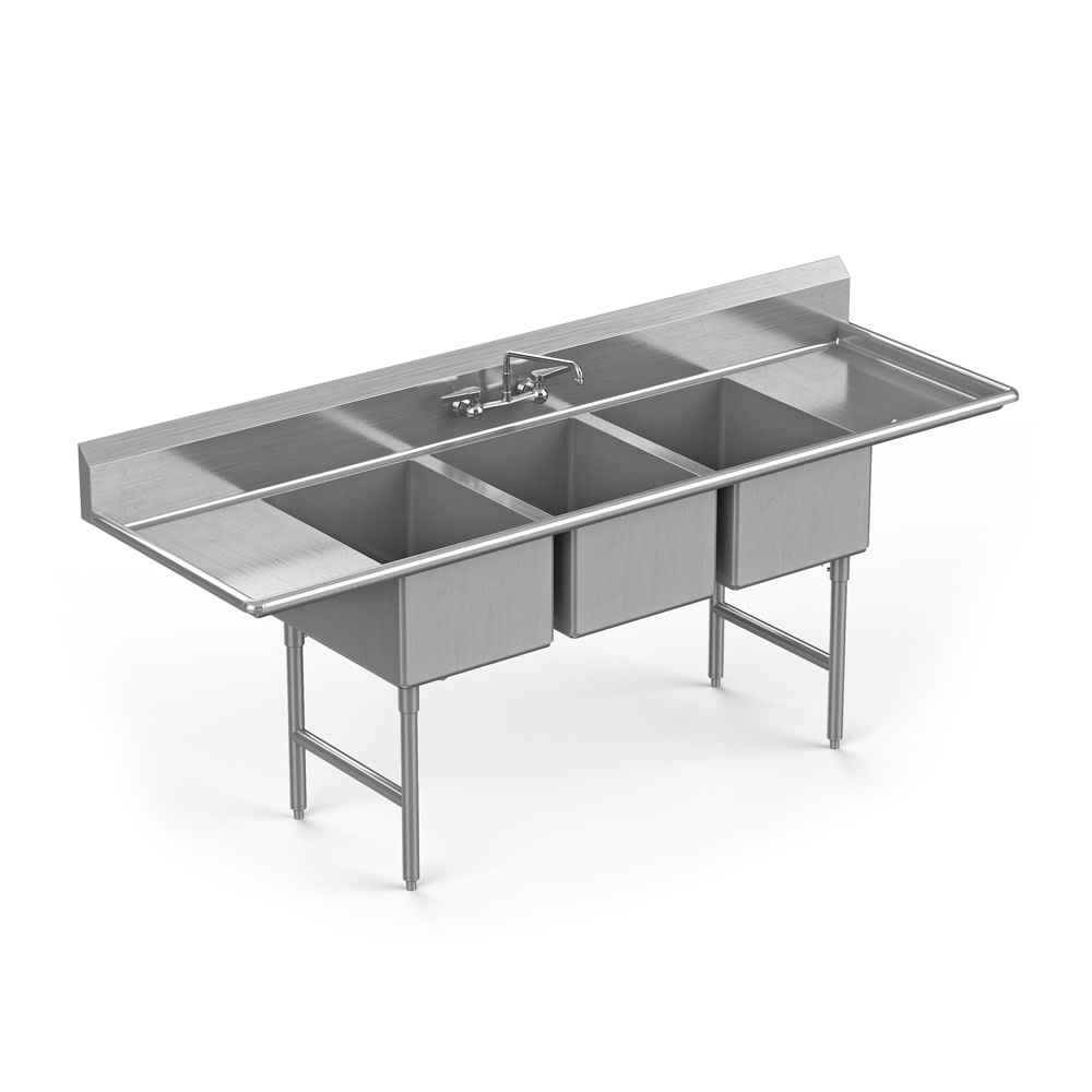 145-WS3T1618LD18 72 1/2" 3 Compartment Sink w/ 6"L x 18"W Bowl, 12" Deep
