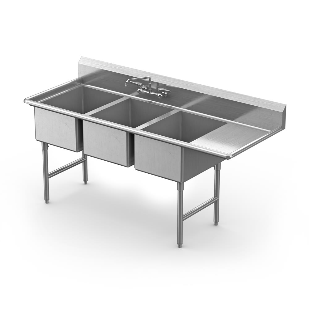 145-WS3T1824RD24 84 1/2" 3 Compartment Sink w/ 18"L x 24"W Bowl, 12" Deep