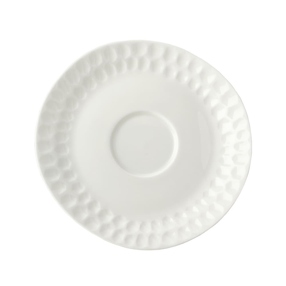 106-5316736 6 7/10" x 6 1/2" Irregular Malet Saucer - Vegan Bone China, White