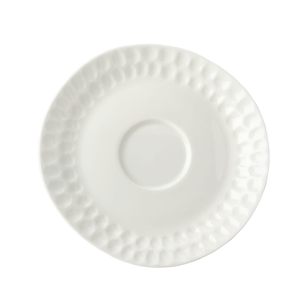 106-5316735 5 7/10" x 5 1/2" Irregular Malet Espresso Saucer - Vegan Bone China, White