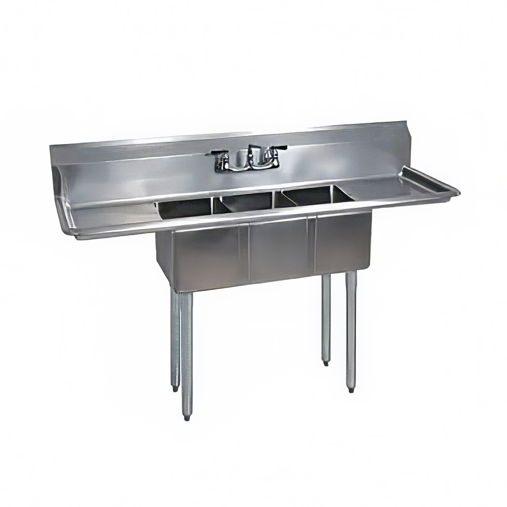 079-BKS314161212T 66" 3 Compartment Sink w/ 14"L x 16"W Bowl, 12" Deep