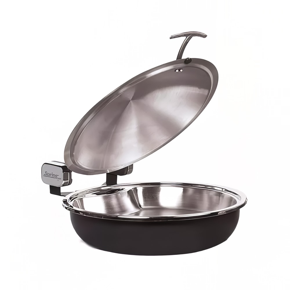 315-2382836 15 1/4" Steel Sauteuse Pan Chafing Dish - Induction Ready, Titanium w/ Chrome Ac...