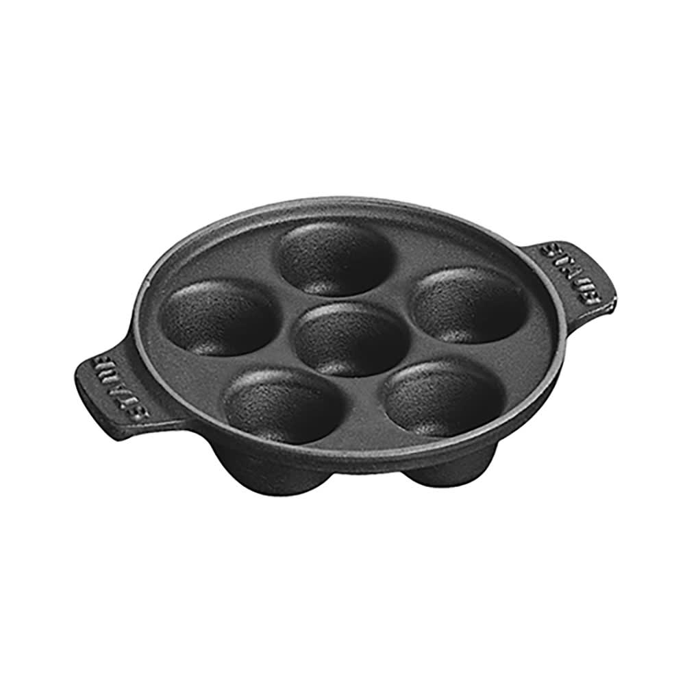 103-1301523 5 3/4" Round Escargot Plate - 6 Holes, Enameled Cast Iron, Black