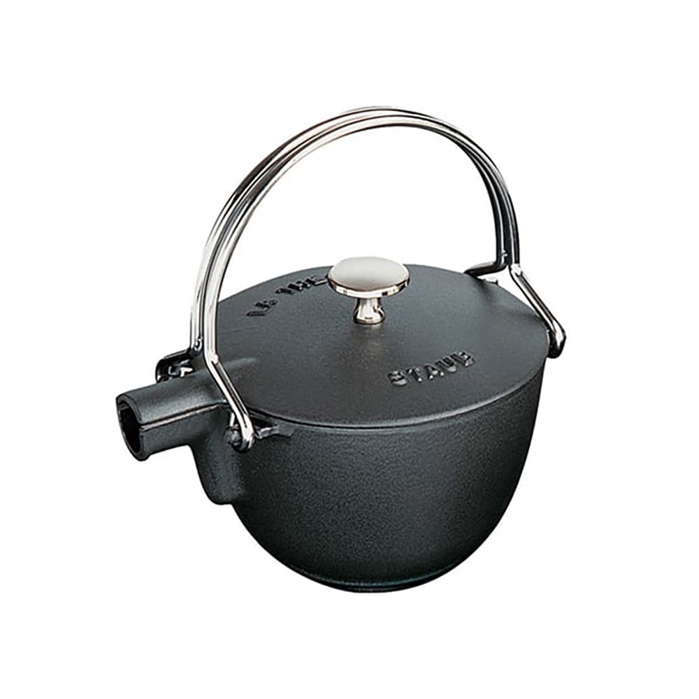 103-1650023 Round Teapot w/ 1 qt Capacity & Enamel Coated Cast Iron, Black Matte