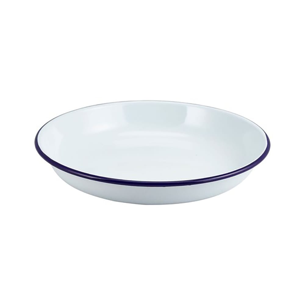 706-GW45624 9 1/2" Round GW Enamel Rice/Pasta Plate - Enamelware, White/Blue Rim