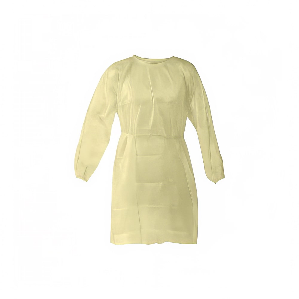 809-5201 Full Length Cover Gown w/ Elastic Cuffs & Tie Closure - Yellow, Universal