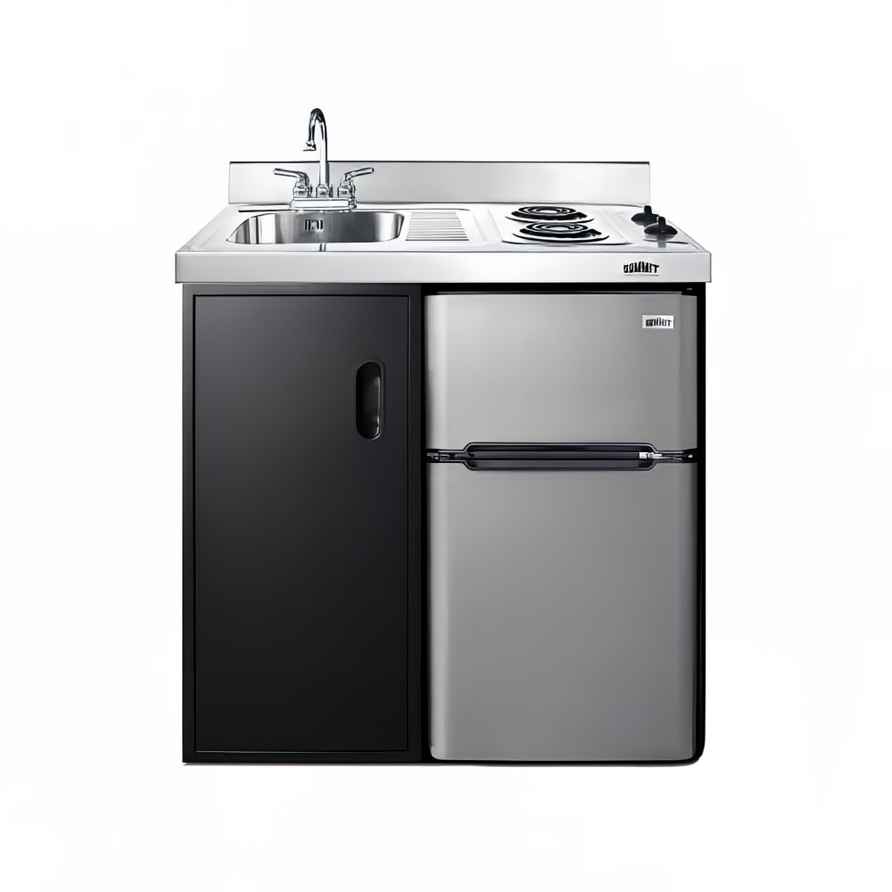 162-CK36EL 36 1/8" Kitchenette w/ Sink, Cooktop, Refrigerator/Freezer, & Cabinet - Black...