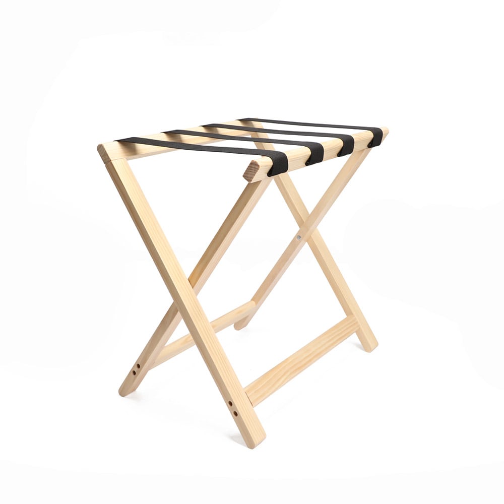 607-LRWSTDNAT Folding Luggage Rack w/ 2 1/4" Black Straps - 22"W x 14"D x 20"...