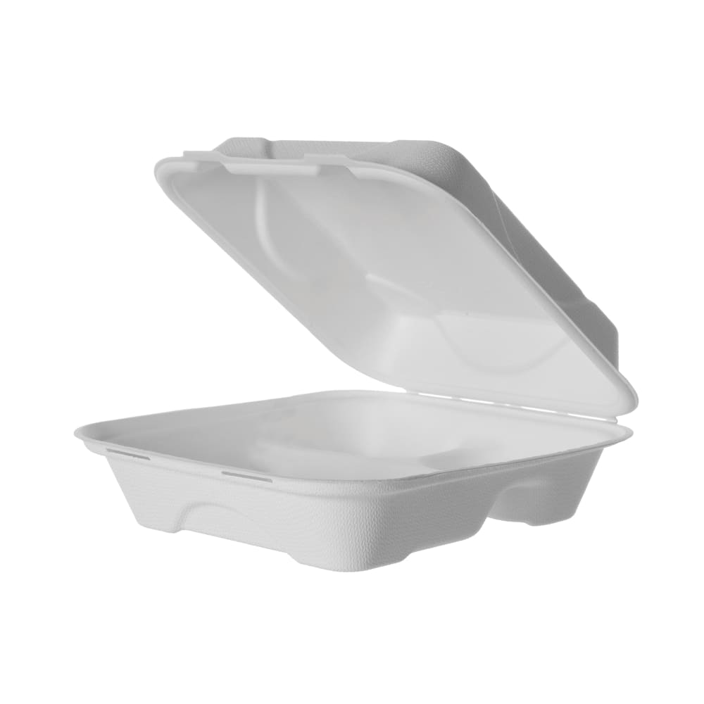 188-EPHC83 (3) Compartment Hinged Lid Food Container - 8" x 8" x 3", Molded Fiber