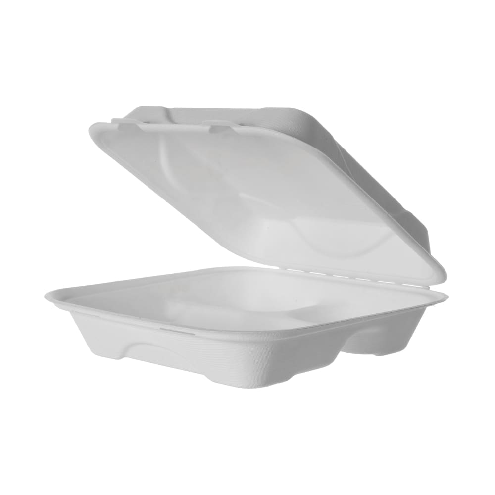 188-EPHC93 (3) Compartment Hinged Lid Food Container - 9" x 9" x 3", Molded Fiber