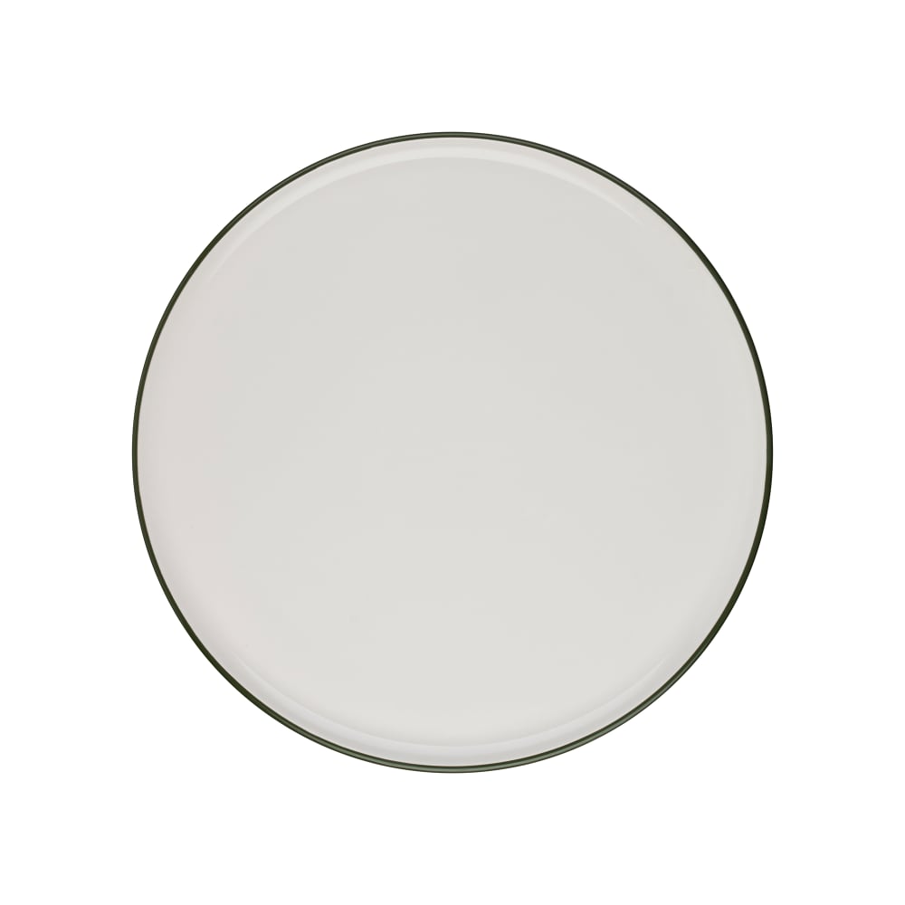 106-5321596 12 3/16" Round Modest Coupe Pizza Plate - Fine China, White/Green