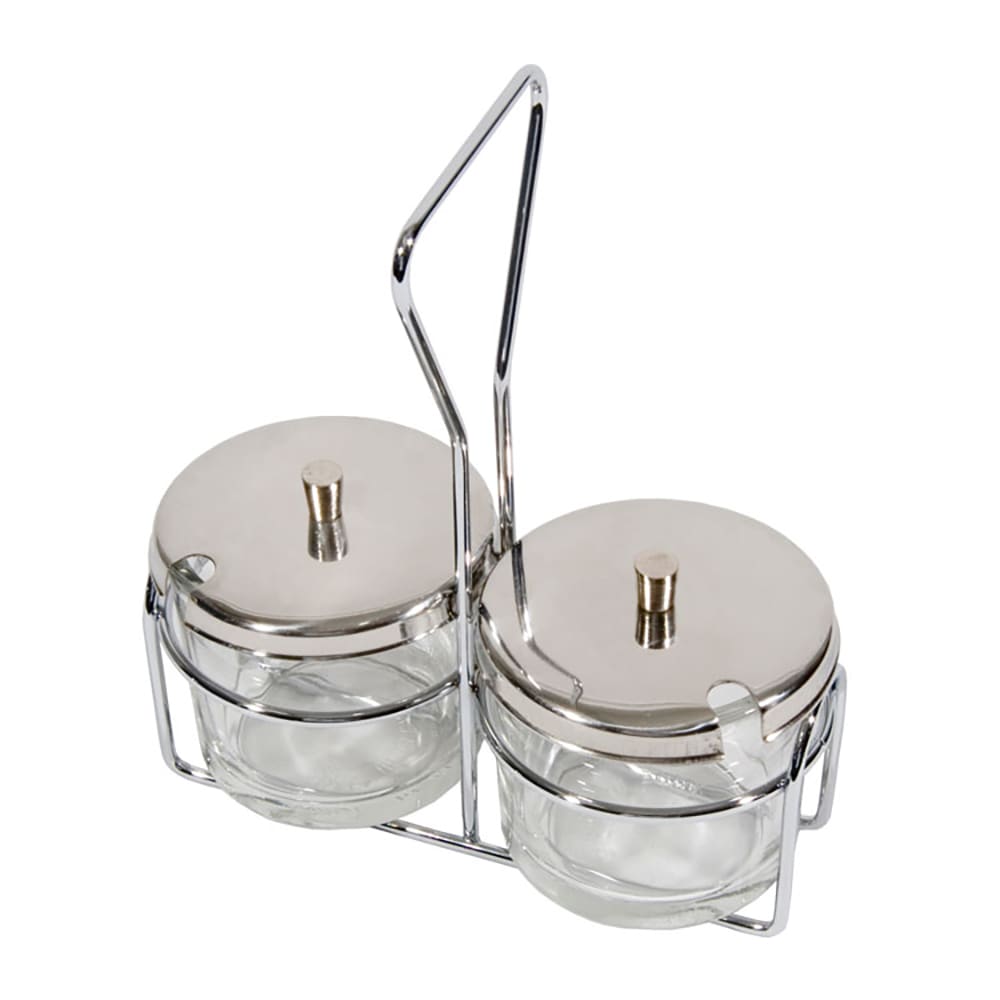 296-19826 Rectangular 2 Compartment Condiment Server - Clear/Silver