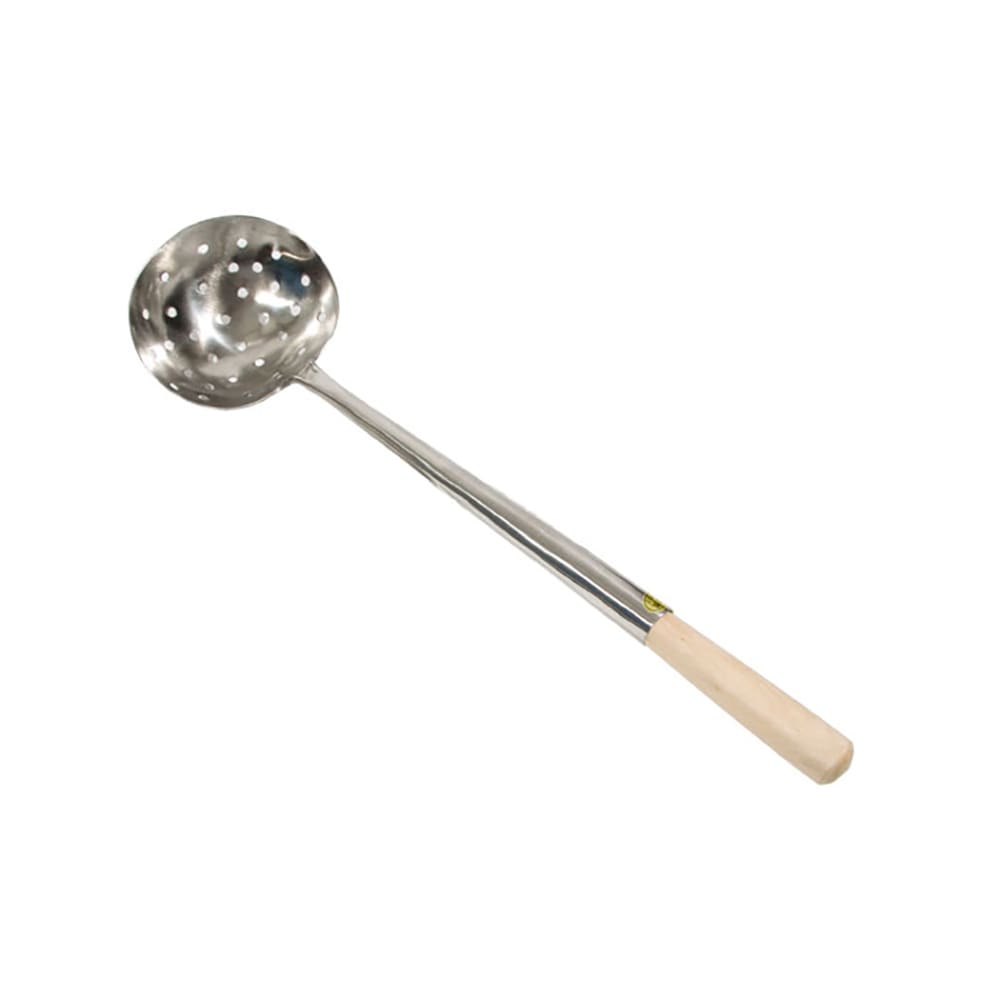 296-32904 Stainless Wok Ladle, 17 1/2 in, With Wooden Handle 5 X 4 1/2" Bowl, Perforated