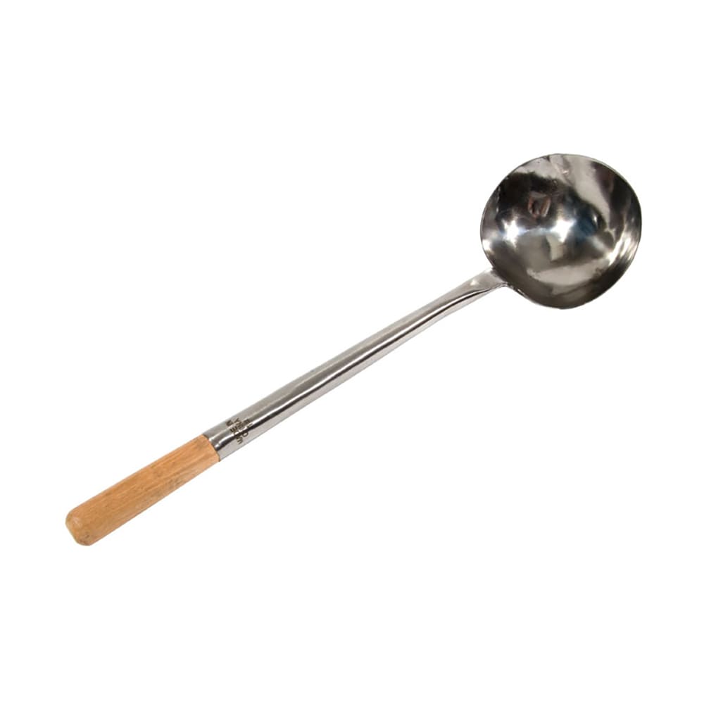 296-34972 7 oz Wok Ladle, Hand Hammered, Wood Handle, Medium, 19 3/4 in, Stainless