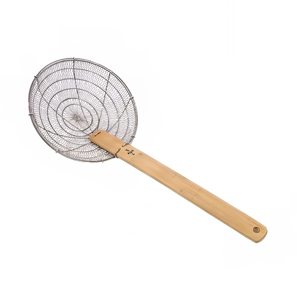 296-42508 8" Diameter Fine Mesh Skimmer, Bamboo Handle, Round, Stainless