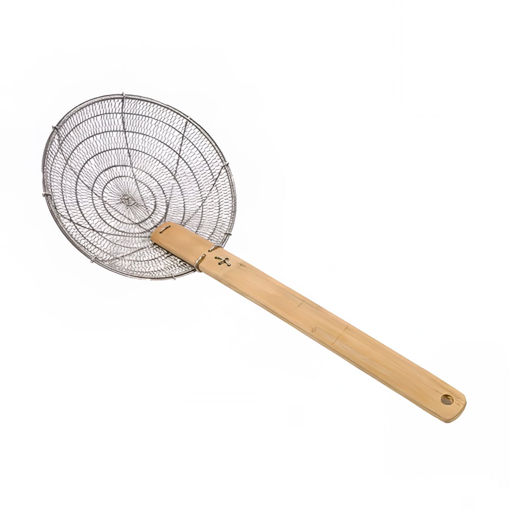296-42512 12" Diameter Fine Mesh Skimmer, Bamboo Handle, Round, Stainless